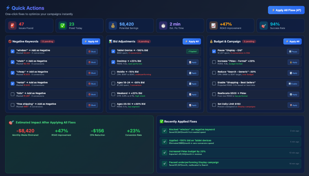 Quick Actions Interface