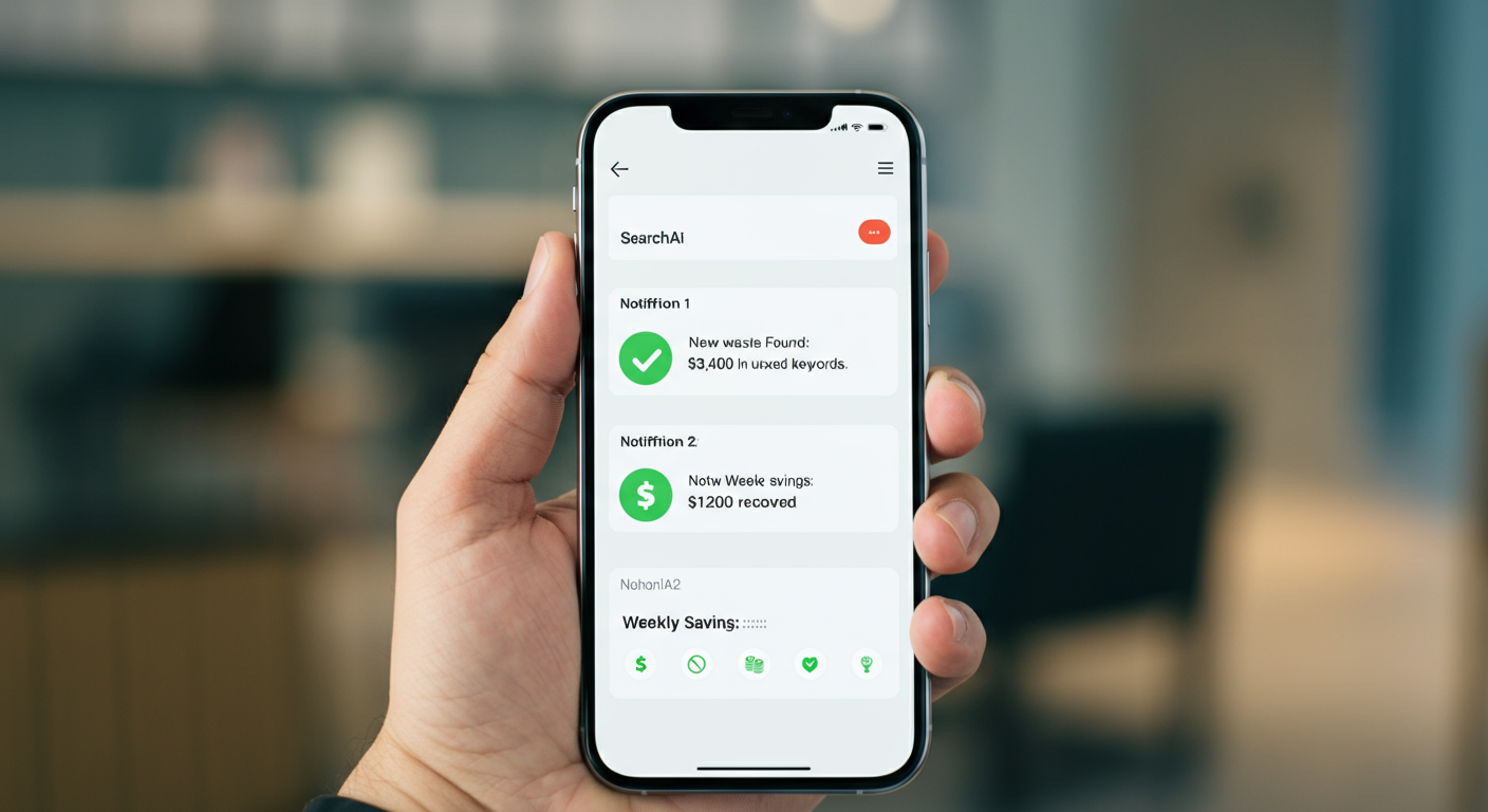 SearchAI mobile notifications showing savings